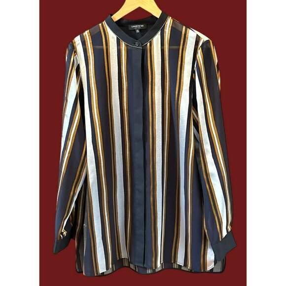 Lafayette 148 New York Metallic Brayden Striped Sheer Blouse XL Retail 500 - Picture 1 of 5